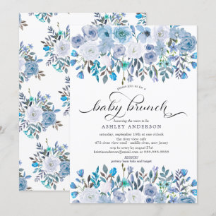 Convite Azul-claro - Cor d'água - Floral Baby Brunch