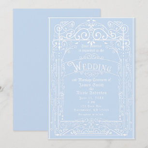 Convite Azul Claro e Branco Casamento Vintage Vitoriano De