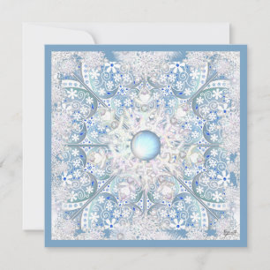 Convite Azul claro e floco de neve de rendas cerâmicas