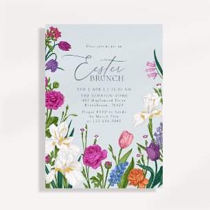 Convite Azul Claro Floral Elegante para Brunch de