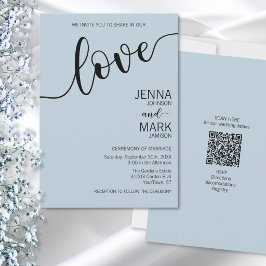 Convite Azul Claro Preto Amor Script Casamento Minimalista