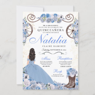Convite Azul claro - princesa Princesa Vestido Quinceanera