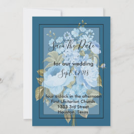 Convite Azul clássico Chic floral salvar a data