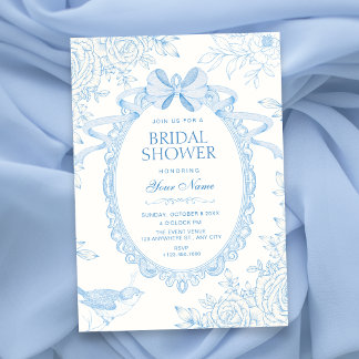 Convite Azul Clássico floral botânico arco de casamento