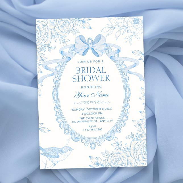 Convite Azul Clássico floral botânico arco de casamento (Criador carregado)