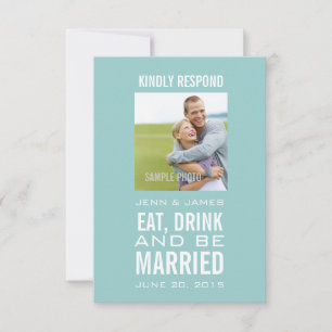 Convite Azul Comer Beber Casar Foto Casamento RSVP