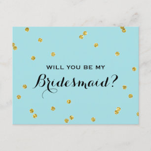 Convite Azul Confetti Dourado  Bridesmaid