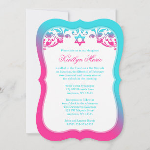 Convite Azul cor-de-rosa e azul-claro, gata Mitzvah
