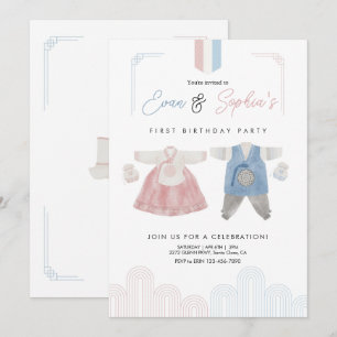 Convite Azul cor-de-rosa Hanbok Coreano Doljanchi Primeiro