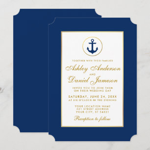 Convite azul da âncora e do ouro do casamento