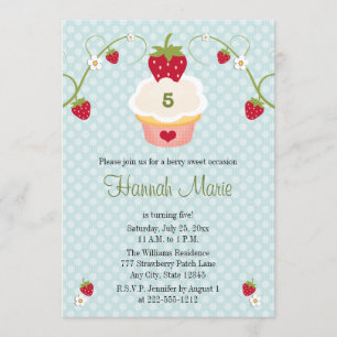 Convite azul da foto do aniversário do cupcake da