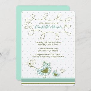 Convite Azul Damasco Mãe E Chá de fraldas De Pássaro