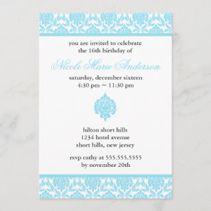 Convite Azul Damask Doce 16 Aniversário