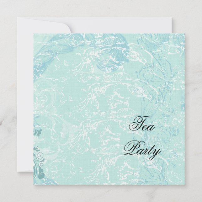 Convite Azul, Damask e Swirls (Frente)