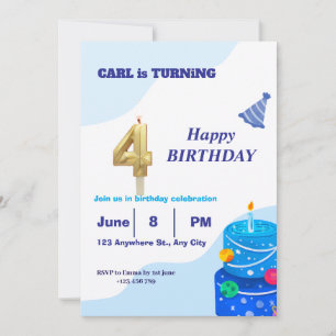 Convite Azul de Aniversário moderno e elegível
