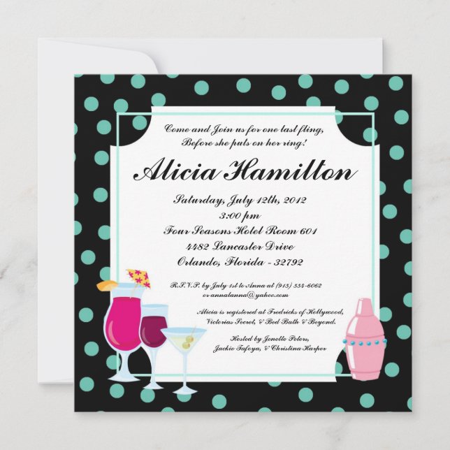 convite azul de Bachelorette dos cocktail 5x5 (Frente)