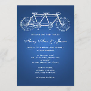 Convite Azul de bicicleta Tandem de casamento simples 5x7