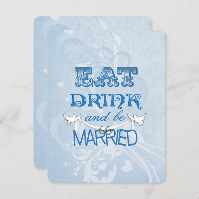 Convite Azul de Casamento com pombas (Frente/Verso)