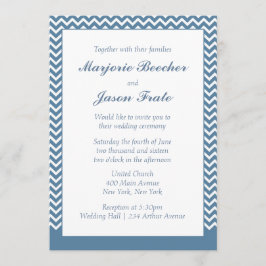 Convite Azul de Casamento Simples de Chevron Moderno