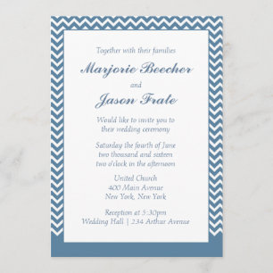 Convite Azul de Casamento Simples de Chevron Moderno