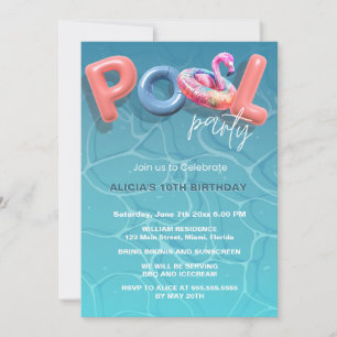 Convite Azul de Festa de Piscina de Verão Vibrante