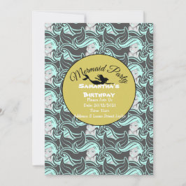 Convite Azul de Festa Sereia Dourada