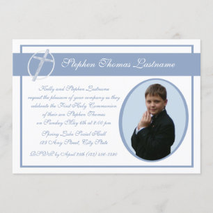 Convite Azul de Foto da Primeira Comunhão
