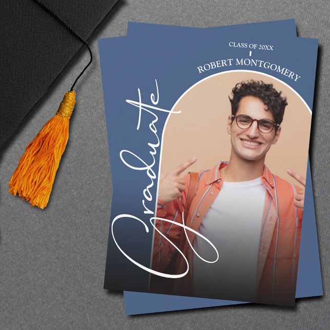 Convite Azul de Foto do Arco de Script de Graduação (Criador carregado)