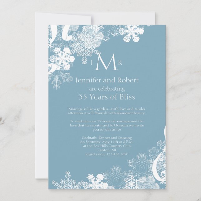 Convite Azul de Inverno Branco Floco de Neve Casamento Ani (Frente)
