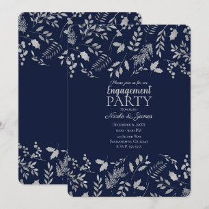 Convite Azul de Inverno & Folhas de Prata Engajamento Botâ