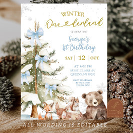 Convite Azul de Neve Inverno Onederland Primeiro Aniversár