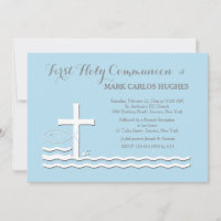 Convite Azul de Primeira Comunhão