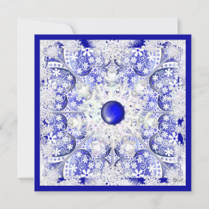 Convite Azul de rendas cerâmicas de Grécia e floco de neve