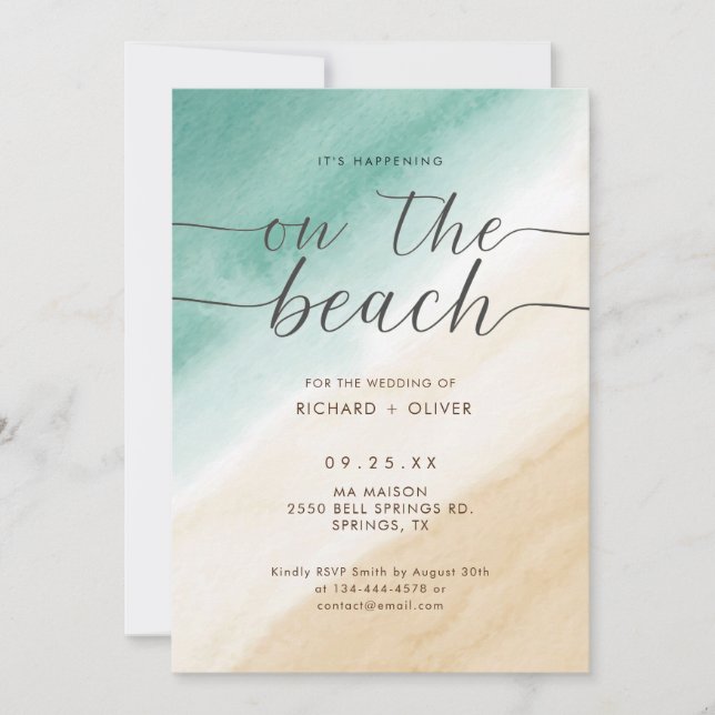 Convite Azul De Teal De Água No Casamento Marítimo (Frente)