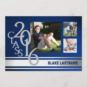 Convite Azul de três fotos com Formando de distribuição de