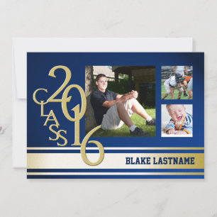 Convite Azul de três fotos com Formando de distribuição de