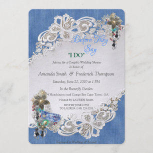 Convite Azul Denim, rendas e roupas joalharia