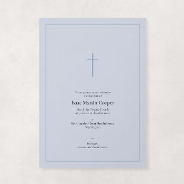 Convite Azul Desbotado Cruz Mínima Religiosa Batismo