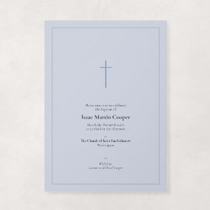 Convite Azul Desbotado Cruz Mínima Religiosa Batismo