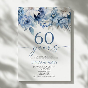 Convite Azul Desbotado Floral 60º Aniversário de Casamento