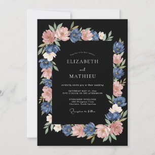 Convite Azul Desbotado Floral Pintura Casamento