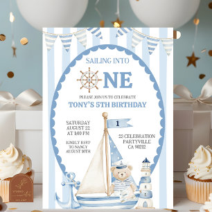 Convite Azul Desbotado Navegando Para o Aniversário de Um