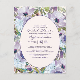 Convite Azul Desbotado Roxo Floral Noiva Aquarela