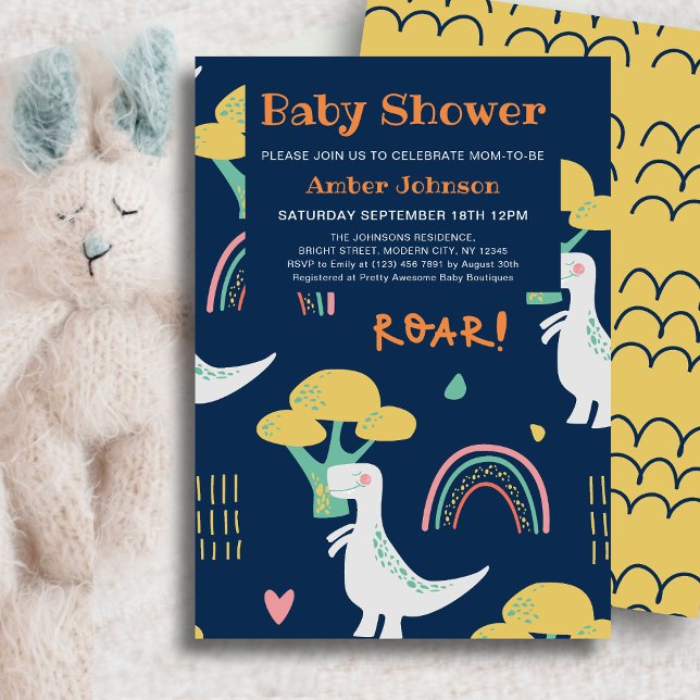 Convite Azul Dinossauro Arco-Íris Chá de fraldas (Criador carregado)