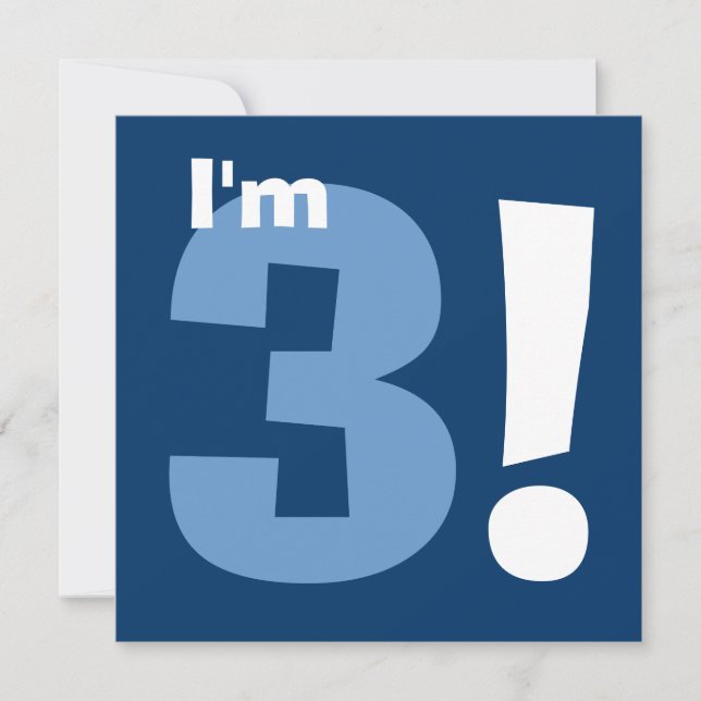Convite Azul do aniversário de 3 anos do miúdo moderno (Frente)
