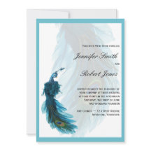 Convite azul do casamento da pena do pavão da