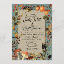 Convite azul do casamento do folhagem de outono da