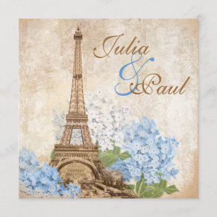 Convite azul do casamento do Hydrangea do vintage