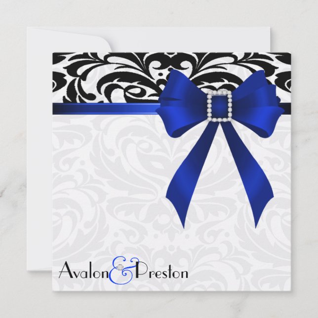 Convite azul do casamento tema damasco do arco de (Frente)
