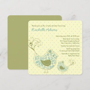 Convite azul do chá de fraldas do pássaro da mam